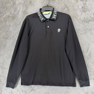 Devereux Polo Shirt Mens Small Long Sleeve Black Graphic Logo EUC